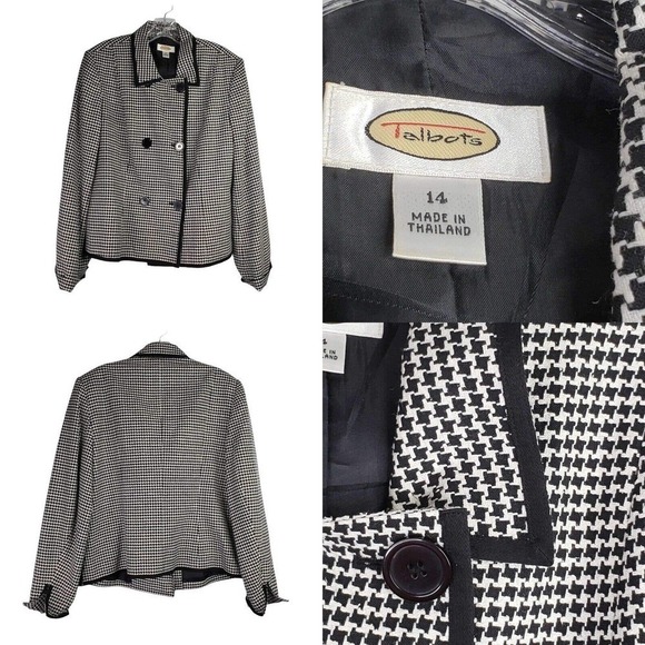 Talbots Jackets & Blazers - Talbots Women's Blazer Wool Silk Size 14 Double Breasted Vintage Houndstooth